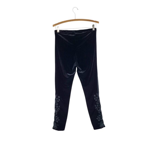 Johnny Was JW Los Angeles Black Velvet Tonal Embroidered Leggings Womens Medium - Picture 2 of 8